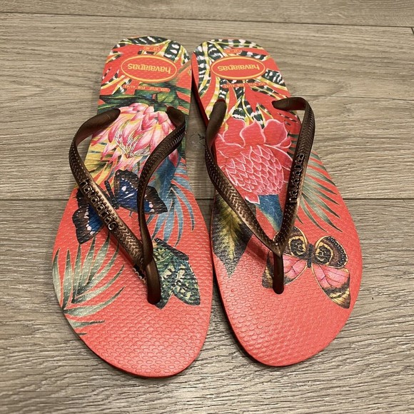 Havaianas Women’s size 9/10 M Butterfly Flower Floral Flip Flops Thongs Sandals - Picture 1 of 7